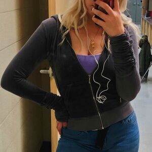 Juicy Couture Charcoal Velour Zip Hoodie